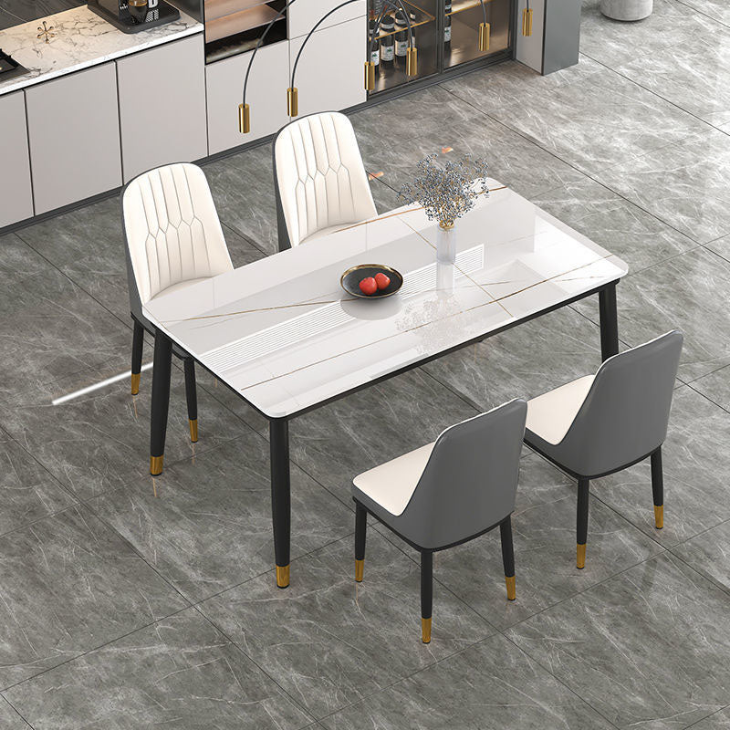 Modern White Marble Counter Table Rectangle Dining Table for Kitchen White-Gold 47.2"L x 27.6"W x 29.5"H Without Chairs Clearhalo 'Dining Tables & Seating' 'Dining Tables' 'dining_table' 'furn' 'furn_dining_table' 'Furniture' 'Kitchen & Dining Furniture' 5241570