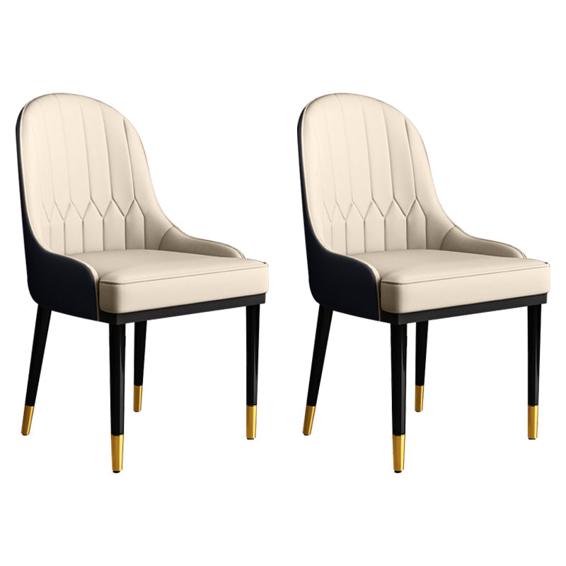 Glam Faux Leather Dining Chairs Metal Arm Dining Room Chairs for Restaurant Use Cream Gray 2 Piece Set Clearhalo 'Dining Chairs' 'Dining Tables & Seating' 'dining_chair' 'furn' 'furn_dining_chair' 'Furniture' 'Kitchen & Dining Furniture' 5241713