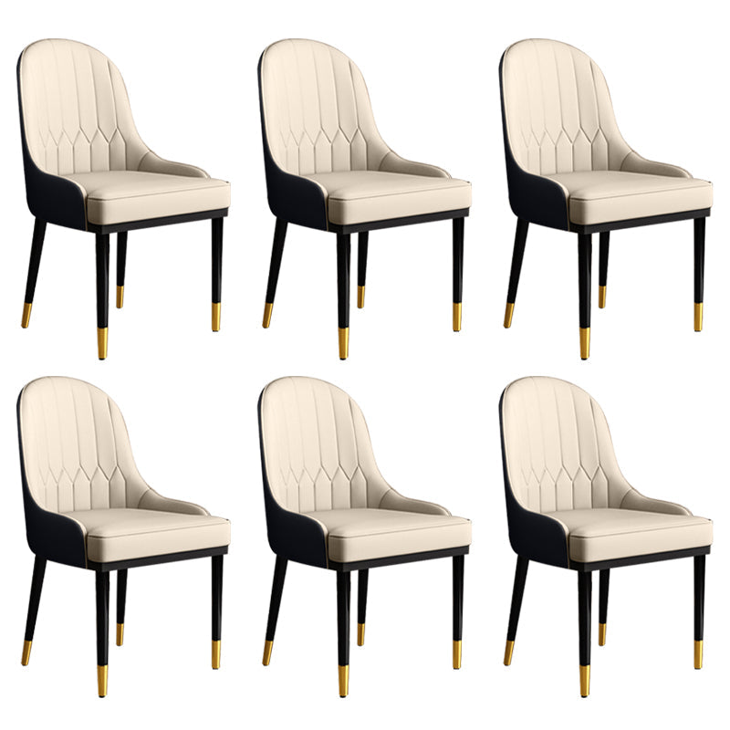 Glam Faux Leather Dining Chairs Metal Arm Dining Room Chairs for Restaurant Use Cream Gray 6 Piece Set Clearhalo 'Dining Chairs' 'Dining Tables & Seating' 'dining_chair' 'furn' 'furn_dining_chair' 'Furniture' 'Kitchen & Dining Furniture' 5241718