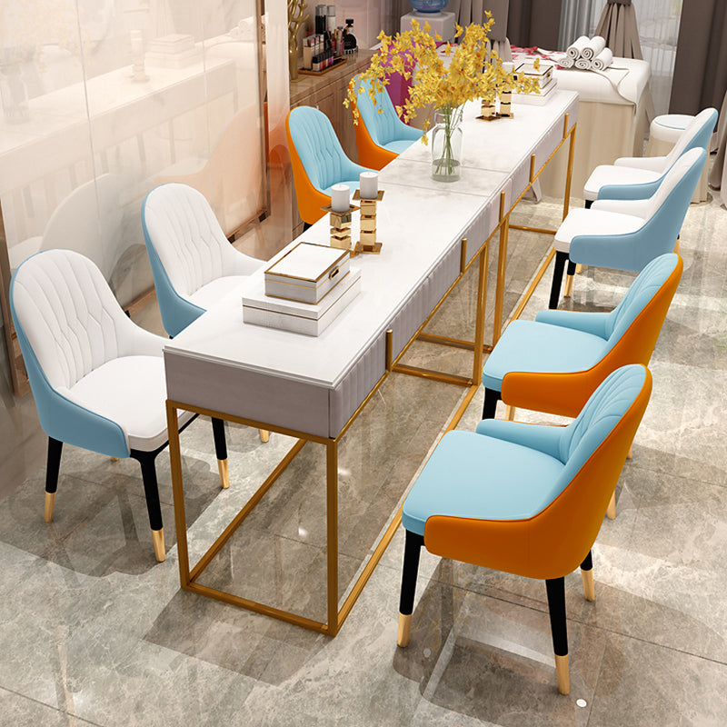 Glam Faux Leather Dining Chairs Metal Arm Dining Room Chairs for Restaurant Use Clearhalo 'Dining Chairs' 'Dining Tables & Seating' 'dining_chair' 'furn' 'furn_dining_chair' 'Furniture' 'Kitchen & Dining Furniture' 5241729