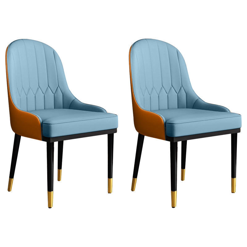Glam Faux Leather Dining Chairs Metal Arm Dining Room Chairs for Restaurant Use Blue-Orange 2 Piece Set Clearhalo 'Dining Chairs' 'Dining Tables & Seating' 'dining_chair' 'furn' 'furn_dining_chair' 'Furniture' 'Kitchen & Dining Furniture' 5241731