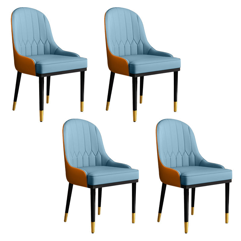 Glam Faux Leather Dining Chairs Metal Arm Dining Room Chairs for Restaurant Use Blue-Orange 4 Piece Set Clearhalo 'Dining Chairs' 'Dining Tables & Seating' 'dining_chair' 'furn' 'furn_dining_chair' 'Furniture' 'Kitchen & Dining Furniture' 5241733