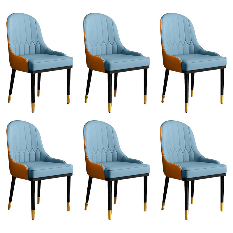 Glam Faux Leather Dining Chairs Metal Arm Dining Room Chairs for Restaurant Use Blue-Orange 6 Piece Set Clearhalo 'Dining Chairs' 'Dining Tables & Seating' 'dining_chair' 'furn' 'furn_dining_chair' 'Furniture' 'Kitchen & Dining Furniture' 5241734