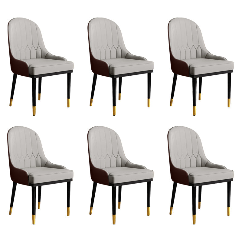 Glam Faux Leather Dining Chairs Metal Arm Dining Room Chairs for Restaurant Use Grey 6 Piece Set Clearhalo 'Dining Chairs' 'Dining Tables & Seating' 'dining_chair' 'furn' 'furn_dining_chair' 'Furniture' 'Kitchen & Dining Furniture' 5241742
