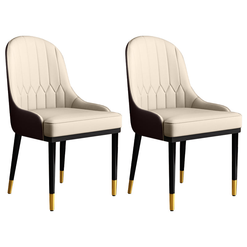 Glam Faux Leather Dining Chairs Metal Arm Dining Room Chairs for Restaurant Use Beige-Coffee 2 Piece Set Clearhalo 'Dining Chairs' 'Dining Tables & Seating' 'dining_chair' 'furn' 'furn_dining_chair' 'Furniture' 'Kitchen & Dining Furniture' 5241748