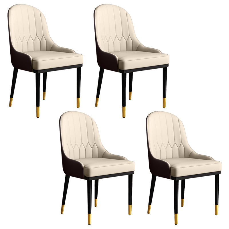 Glam Faux Leather Dining Chairs Metal Arm Dining Room Chairs for Restaurant Use Beige-Coffee 4 Piece Set Clearhalo 'Dining Chairs' 'Dining Tables & Seating' 'dining_chair' 'furn' 'furn_dining_chair' 'Furniture' 'Kitchen & Dining Furniture' 5241749