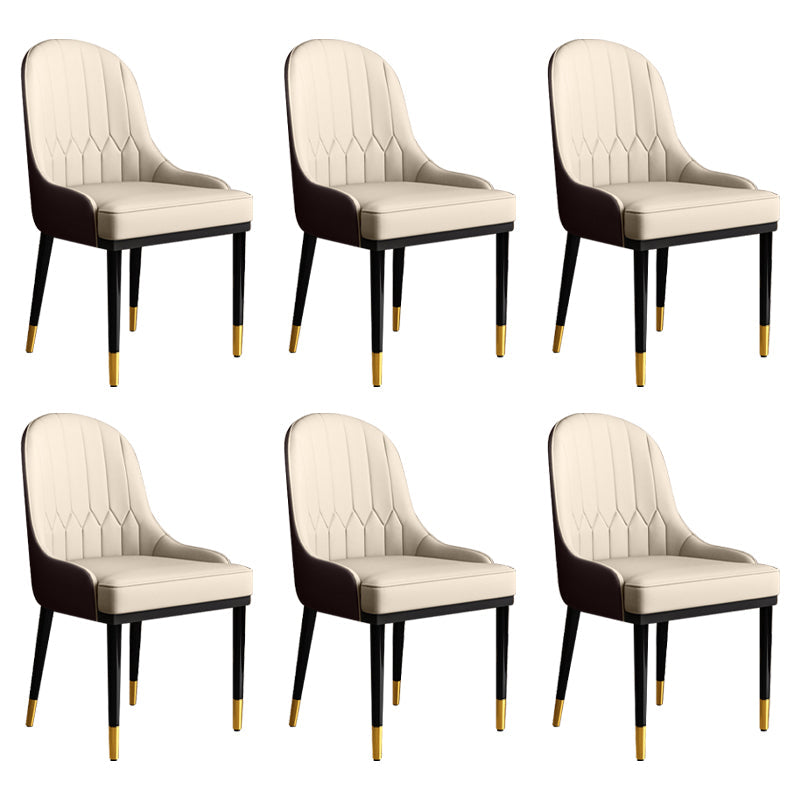 Glam Faux Leather Dining Chairs Metal Arm Dining Room Chairs for Restaurant Use Beige-Coffee 6 Piece Set Clearhalo 'Dining Chairs' 'Dining Tables & Seating' 'dining_chair' 'furn' 'furn_dining_chair' 'Furniture' 'Kitchen & Dining Furniture' 5241750