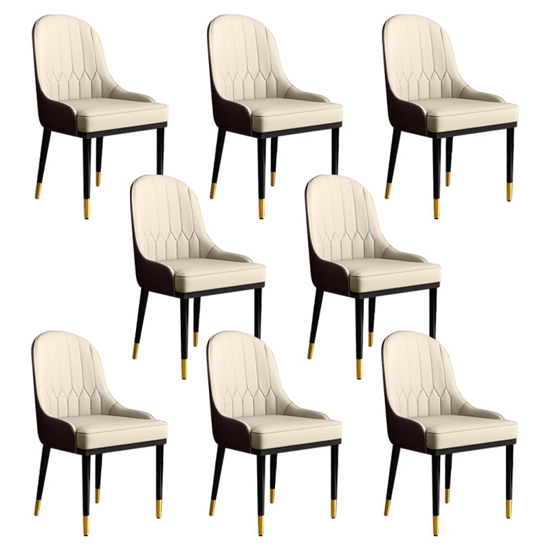 Glam Faux Leather Dining Chairs Metal Arm Dining Room Chairs for Restaurant Use Beige-Coffee 8 Piece Set Clearhalo 'Dining Chairs' 'Dining Tables & Seating' 'dining_chair' 'furn' 'furn_dining_chair' 'Furniture' 'Kitchen & Dining Furniture' 5241751