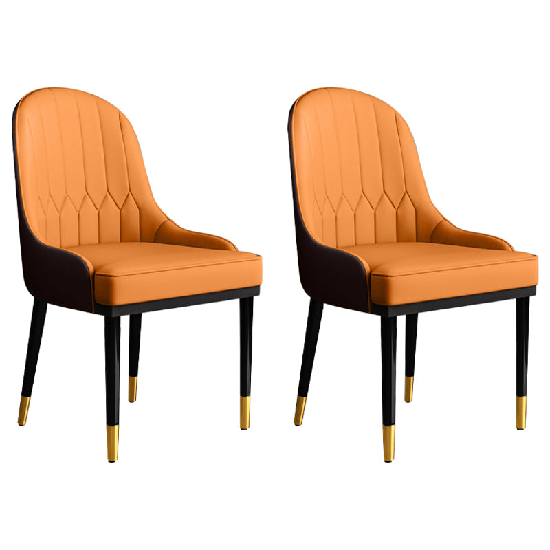 Glam Faux Leather Dining Chairs Metal Arm Dining Room Chairs for Restaurant Use Orange 2 Piece Set Clearhalo 'Dining Chairs' 'Dining Tables & Seating' 'dining_chair' 'furn' 'furn_dining_chair' 'Furniture' 'Kitchen & Dining Furniture' 5241752