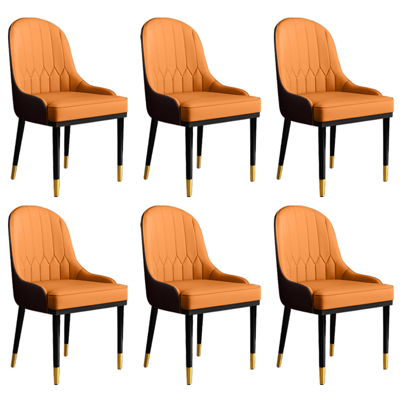 Glam Faux Leather Dining Chairs Metal Arm Dining Room Chairs for Restaurant Use Orange 6 Piece Set Clearhalo 'Dining Chairs' 'Dining Tables & Seating' 'dining_chair' 'furn' 'furn_dining_chair' 'Furniture' 'Kitchen & Dining Furniture' 5241754