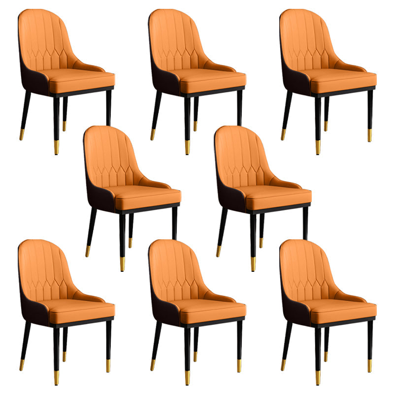 Glam Faux Leather Dining Chairs Metal Arm Dining Room Chairs for Restaurant Use Orange 8 Piece Set Clearhalo 'Dining Chairs' 'Dining Tables & Seating' 'dining_chair' 'furn' 'furn_dining_chair' 'Furniture' 'Kitchen & Dining Furniture' 5241755