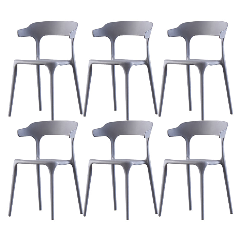 Scandinavian Home Stacking Arm Chair Matte Finish Plastic Dining Chair Grey 6 Piece Set Clearhalo 'Dining Chairs' 'Dining Tables & Seating' 'dining_chair' 'furn' 'furn_dining_chair' 'Furniture' 'Kitchen & Dining Furniture' 5241977
