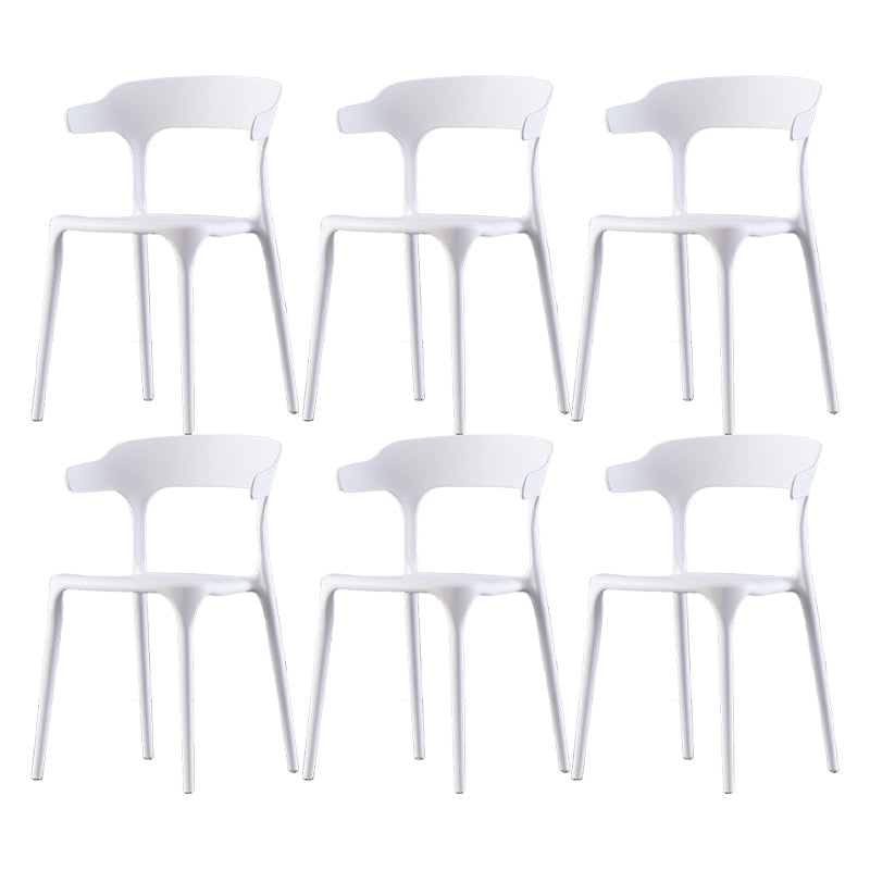 Scandinavian Home Stacking Arm Chair Matte Finish Plastic Dining Chair White 6 Piece Set Clearhalo 'Dining Chairs' 'Dining Tables & Seating' 'dining_chair' 'furn' 'furn_dining_chair' 'Furniture' 'Kitchen & Dining Furniture' 5241985