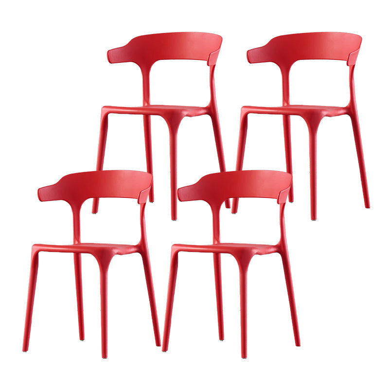 Scandinavian Home Stacking Arm Chair Matte Finish Plastic Dining Chair Red 4 Piece Set Clearhalo 'Dining Chairs' 'Dining Tables & Seating' 'dining_chair' 'furn' 'furn_dining_chair' 'Furniture' 'Kitchen & Dining Furniture' 5241991