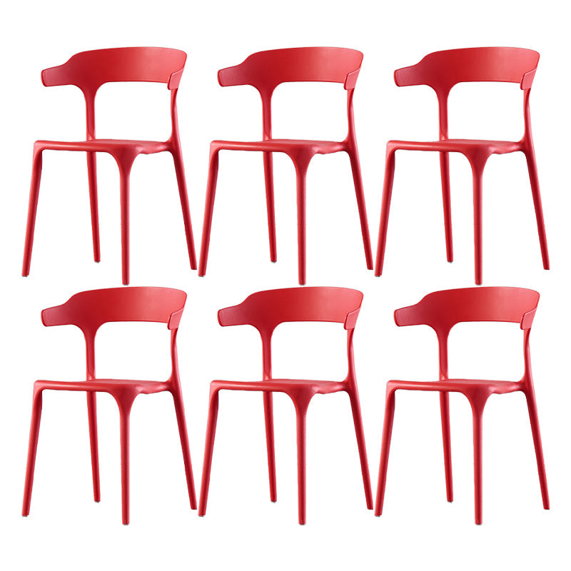 Scandinavian Home Stacking Arm Chair Matte Finish Plastic Dining Chair Red 6 Piece Set Clearhalo 'Dining Chairs' 'Dining Tables & Seating' 'dining_chair' 'furn' 'furn_dining_chair' 'Furniture' 'Kitchen & Dining Furniture' 5241993