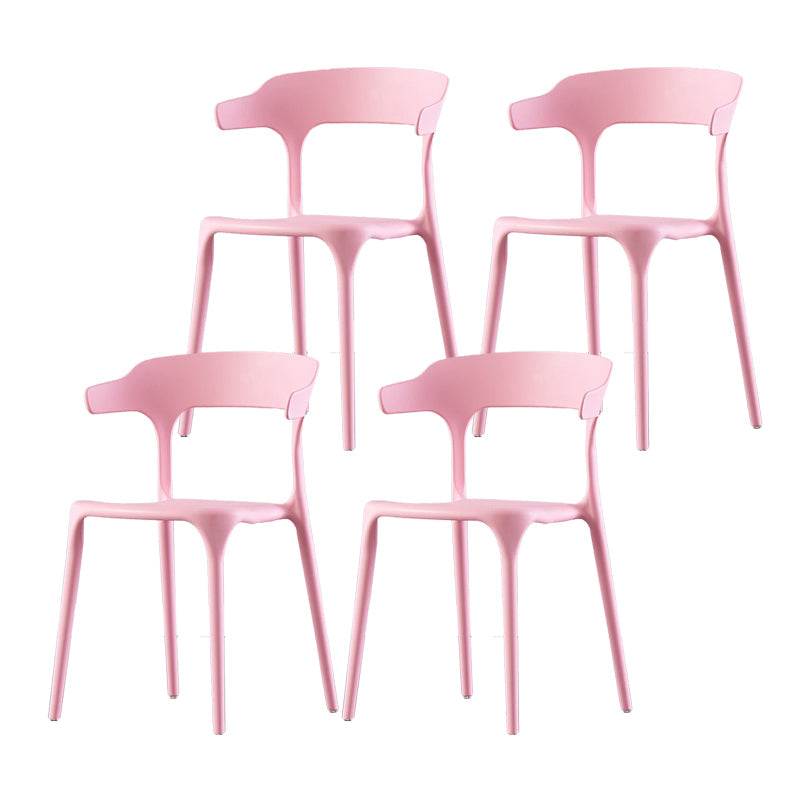 Scandinavian Home Stacking Arm Chair Matte Finish Plastic Dining Chair Pink 4 Piece Set Clearhalo 'Dining Chairs' 'Dining Tables & Seating' 'dining_chair' 'furn' 'furn_dining_chair' 'Furniture' 'Kitchen & Dining Furniture' 5241997