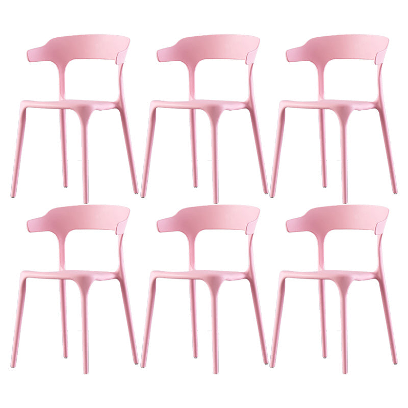 Scandinavian Home Stacking Arm Chair Matte Finish Plastic Dining Chair Pink 6 Piece Set Clearhalo 'Dining Chairs' 'Dining Tables & Seating' 'dining_chair' 'furn' 'furn_dining_chair' 'Furniture' 'Kitchen & Dining Furniture' 5241998