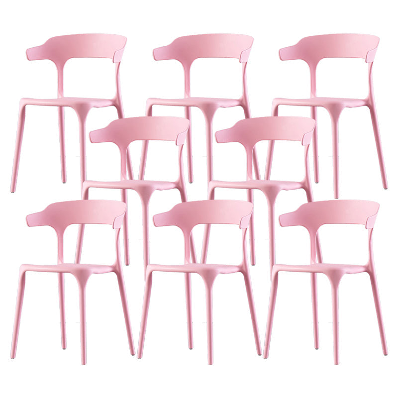 Scandinavian Home Stacking Arm Chair Matte Finish Plastic Dining Chair Pink 8 Piece Set Clearhalo 'Dining Chairs' 'Dining Tables & Seating' 'dining_chair' 'furn' 'furn_dining_chair' 'Furniture' 'Kitchen & Dining Furniture' 5241999