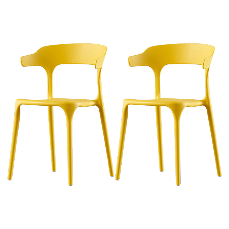 Scandinavian Home Stacking Arm Chair Matte Finish Plastic Dining Chair Yellow 2 Piece Set Clearhalo 'Dining Chairs' 'Dining Tables & Seating' 'dining_chair' 'furn' 'furn_dining_chair' 'Furniture' 'Kitchen & Dining Furniture' 5242000