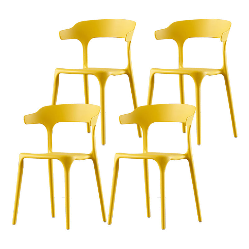 Scandinavian Home Stacking Arm Chair Matte Finish Plastic Dining Chair Yellow 4 Piece Set Clearhalo 'Dining Chairs' 'Dining Tables & Seating' 'dining_chair' 'furn' 'furn_dining_chair' 'Furniture' 'Kitchen & Dining Furniture' 5242001