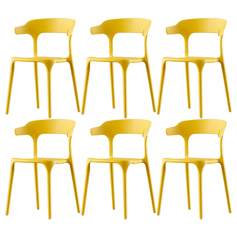 Scandinavian Home Stacking Arm Chair Matte Finish Plastic Dining Chair Yellow 6 Piece Set Clearhalo 'Dining Chairs' 'Dining Tables & Seating' 'dining_chair' 'furn' 'furn_dining_chair' 'Furniture' 'Kitchen & Dining Furniture' 5242002