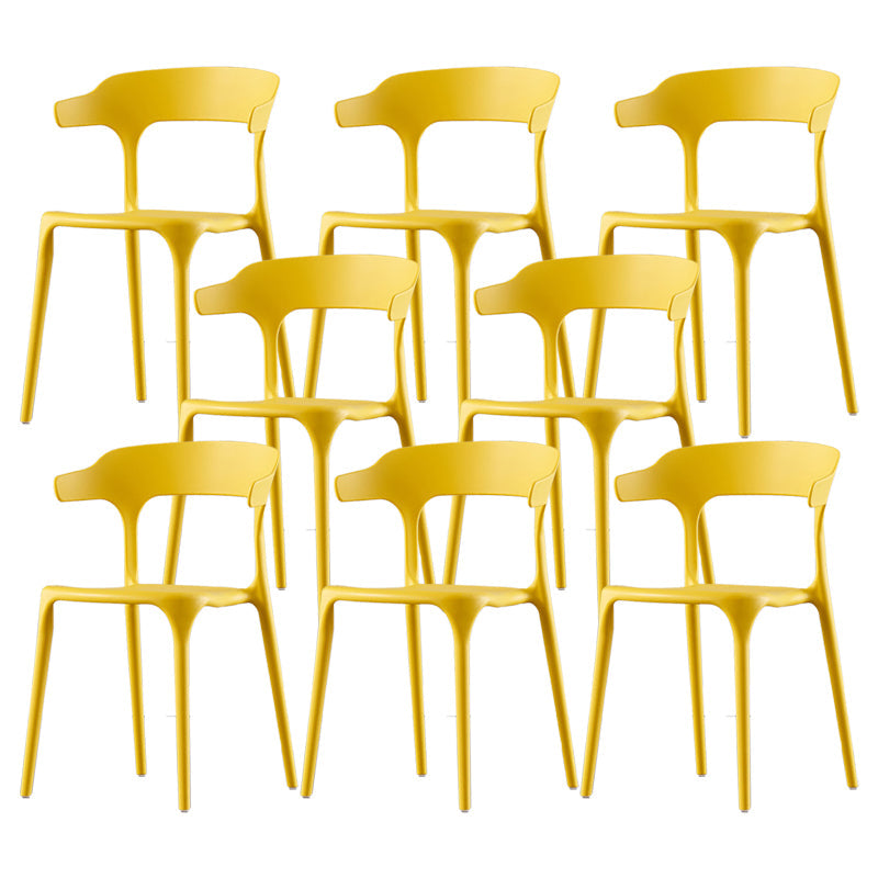 Scandinavian Home Stacking Arm Chair Matte Finish Plastic Dining Chair Yellow 8 Piece Set Clearhalo 'Dining Chairs' 'Dining Tables & Seating' 'dining_chair' 'furn' 'furn_dining_chair' 'Furniture' 'Kitchen & Dining Furniture' 5242003