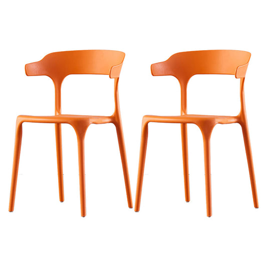 Scandinavian Home Stacking Arm Chair Matte Finish Plastic Dining Chair Orange 2 Piece Set