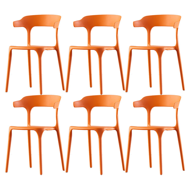 Scandinavian Home Stacking Arm Chair Matte Finish Plastic Dining Chair Orange 6 Piece Set Clearhalo 'Dining Chairs' 'Dining Tables & Seating' 'dining_chair' 'furn' 'furn_dining_chair' 'Furniture' 'Kitchen & Dining Furniture' 5242006