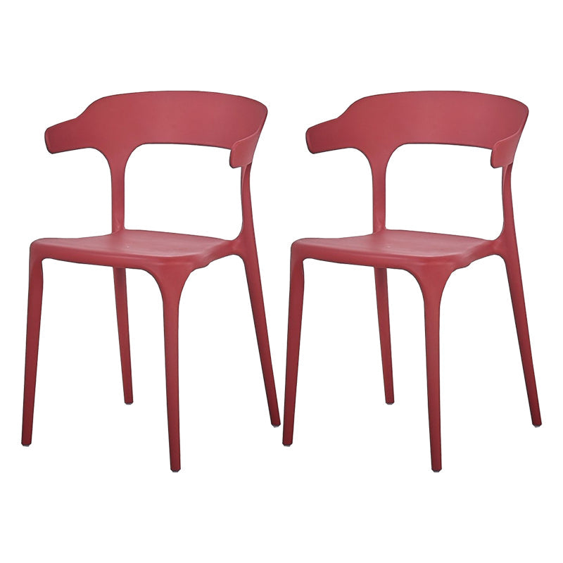 Scandinavian Home Stacking Arm Chair Matte Finish Plastic Dining Chair Burgundy 2 Piece Set Clearhalo 'Dining Chairs' 'Dining Tables & Seating' 'dining_chair' 'furn' 'furn_dining_chair' 'Furniture' 'Kitchen & Dining Furniture' 5242016