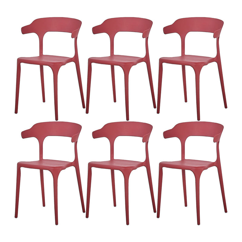 Scandinavian Home Stacking Arm Chair Matte Finish Plastic Dining Chair Burgundy 6 Piece Set Clearhalo 'Dining Chairs' 'Dining Tables & Seating' 'dining_chair' 'furn' 'furn_dining_chair' 'Furniture' 'Kitchen & Dining Furniture' 5242018