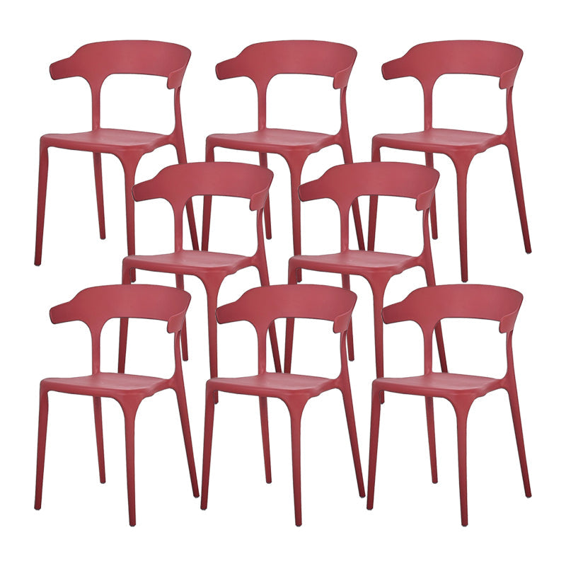 Scandinavian Home Stacking Arm Chair Matte Finish Plastic Dining Chair Burgundy 8 Piece Set Clearhalo 'Dining Chairs' 'Dining Tables & Seating' 'dining_chair' 'furn' 'furn_dining_chair' 'Furniture' 'Kitchen & Dining Furniture' 5242019