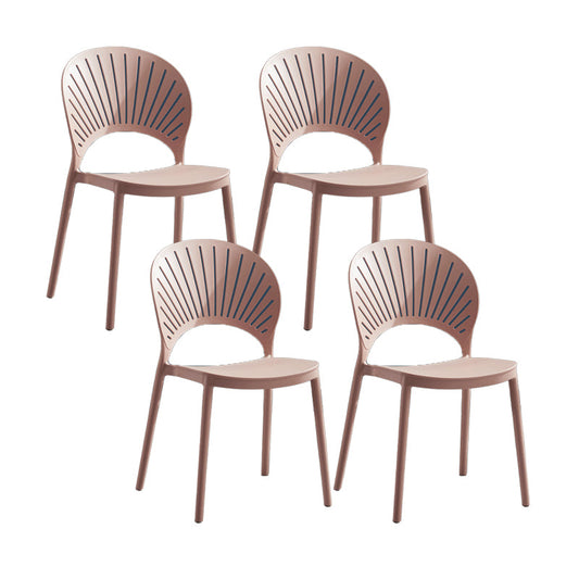 Scandinavian Matte Finish Plastic Dining Chair Home Stacking Side Chair Pink 4 Piece Set