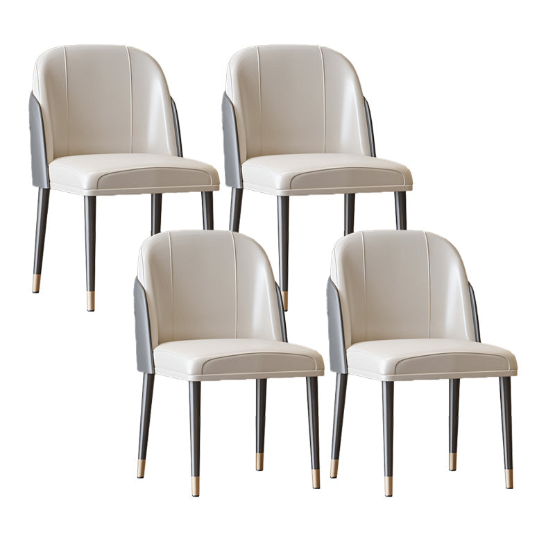 Scandinavian Style Leather Dining Chairs Solid Back Armless Dining Chair White-Gray 4 Piece Set Clearhalo 'Dining Chairs' 'Dining Tables & Seating' 'dining_chair' 'furn' 'furn_dining_chair' 'Furniture' 'Kitchen & Dining Furniture' 5242416
