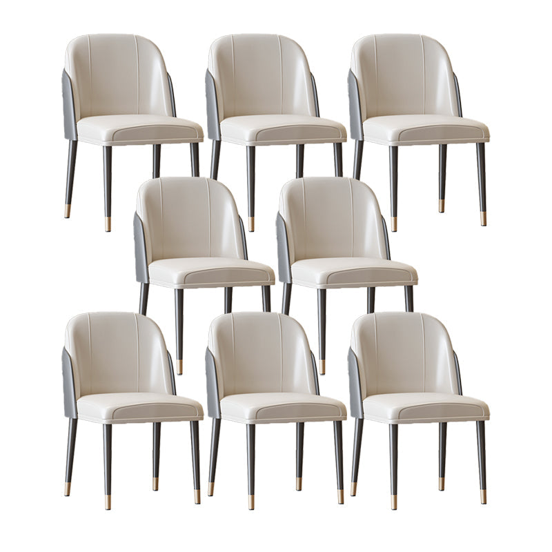 Scandinavian Style Leather Dining Chairs Solid Back Armless Dining Chair White-Gray 8 Piece Set Clearhalo 'Dining Chairs' 'Dining Tables & Seating' 'dining_chair' 'furn' 'furn_dining_chair' 'Furniture' 'Kitchen & Dining Furniture' 5242420
