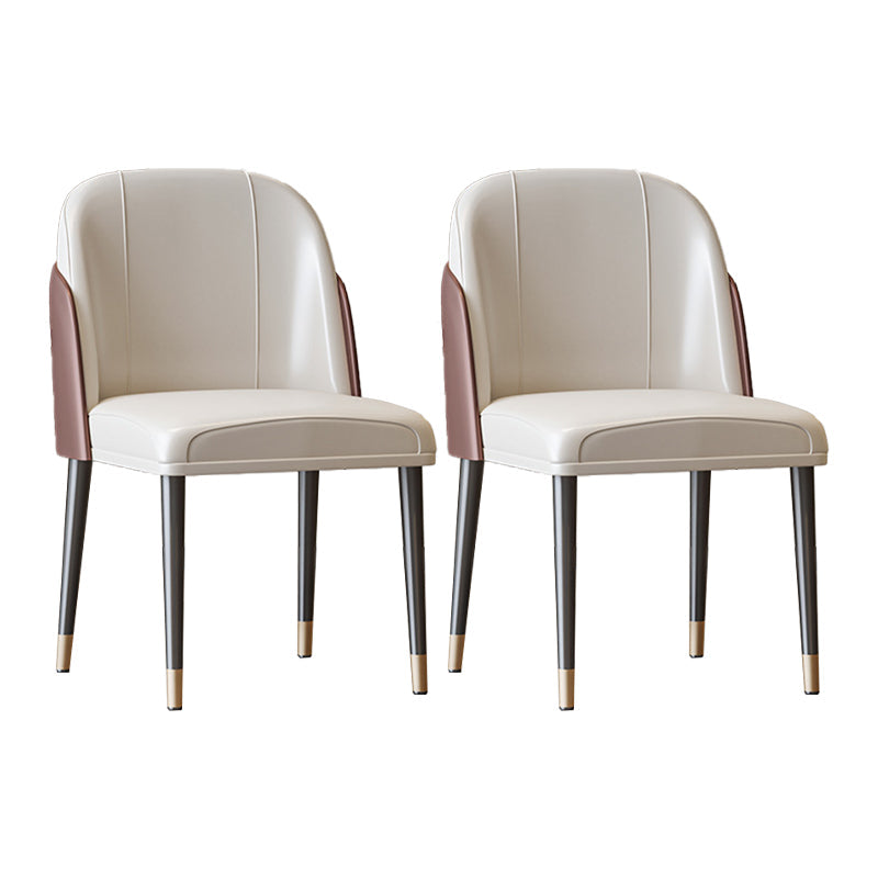 Scandinavian Style Leather Dining Chairs Solid Back Armless Dining Chair White-Brown 2 Piece Set Clearhalo 'Dining Chairs' 'Dining Tables & Seating' 'dining_chair' 'furn' 'furn_dining_chair' 'Furniture' 'Kitchen & Dining Furniture' 5242421