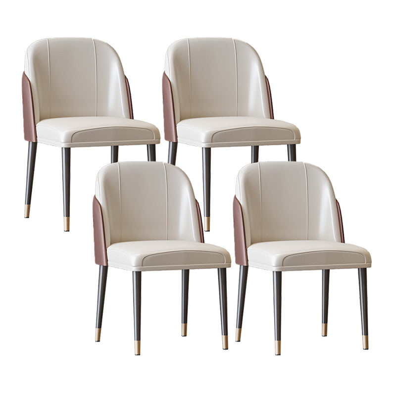 Scandinavian Style Leather Dining Chairs Solid Back Armless Dining Chair White-Brown 4 Piece Set Clearhalo 'Dining Chairs' 'Dining Tables & Seating' 'dining_chair' 'furn' 'furn_dining_chair' 'Furniture' 'Kitchen & Dining Furniture' 5242423