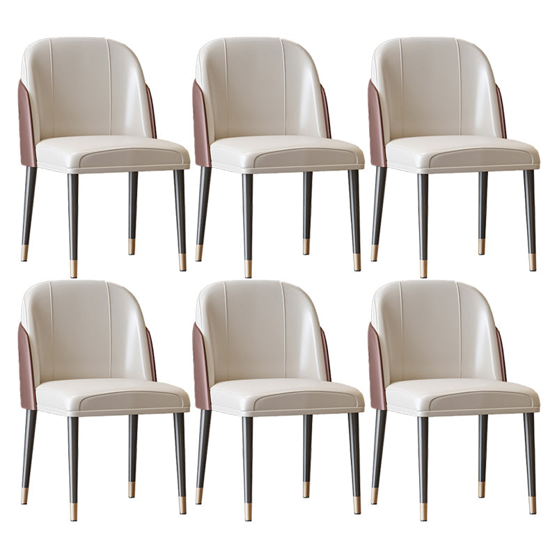 Scandinavian Style Leather Dining Chairs Solid Back Armless Dining Chair White-Brown 6 Piece Set Clearhalo 'Dining Chairs' 'Dining Tables & Seating' 'dining_chair' 'furn' 'furn_dining_chair' 'Furniture' 'Kitchen & Dining Furniture' 5242425