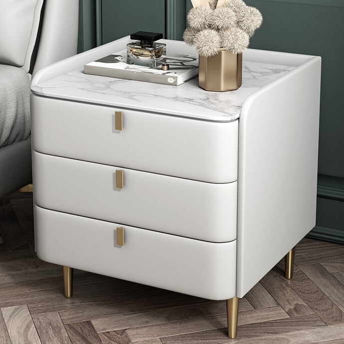 Steen Top Nightstand 3-ladjes lederen nachttafel met 4 poten