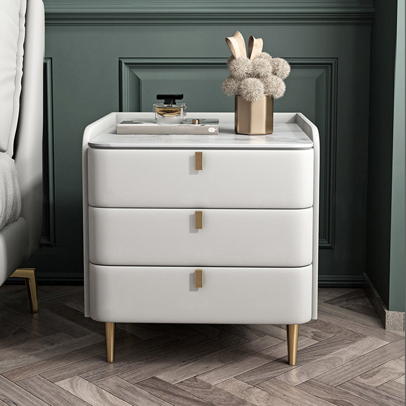 Steen Top Nightstand 3-ladjes lederen nachttafel met 4 poten