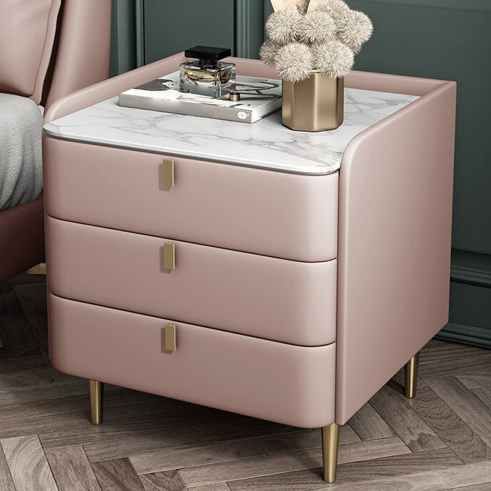 Steen Top Nightstand 3-ladjes lederen nachttafel met 4 poten