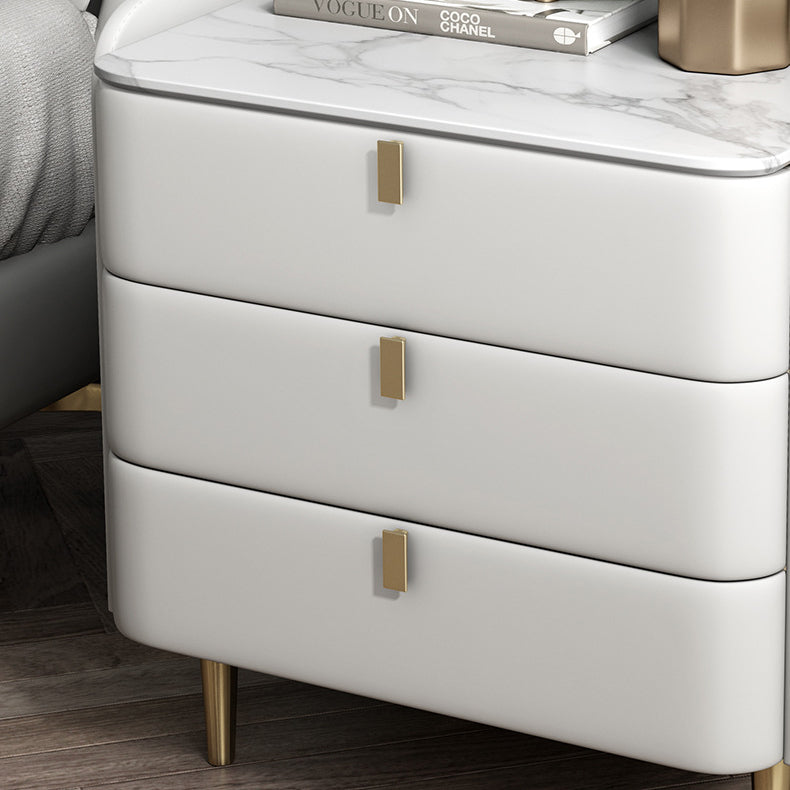 Steen Top Nightstand 3-ladjes lederen nachttafel met 4 poten