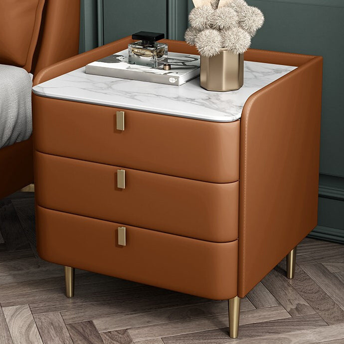 Steen Top Nightstand 3-ladjes lederen nachttafel met 4 poten