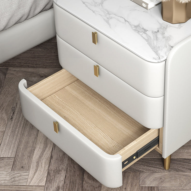 Steen Top Nightstand 3-ladjes lederen nachttafel met 4 poten