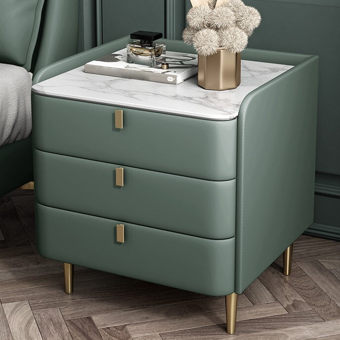 Steen Top Nightstand 3-ladjes lederen nachttafel met 4 poten