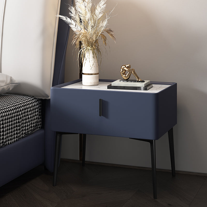 2-Drawer Nightstand with 4 Legs 20" Tall Stone Top Night Table Dark Blue Clearhalo 'Bedroom Furniture' 'furn' 'furn_night_stand' 'Furniture' 'night_stand' 'Nightstands' 5242795