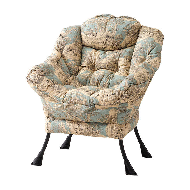 31.49" L x 25.19" W x 35.43" H Accent Armchair Flared Arms Chair for Living Room White-Yellow-Blue Four Legs Clearhalo 'Accent Chairs' 'accent_chairs' 'Chairs & Seating' 'furn' 'furn_accent_chairs' 'Furniture' 'Living Room Furniture' 5242847