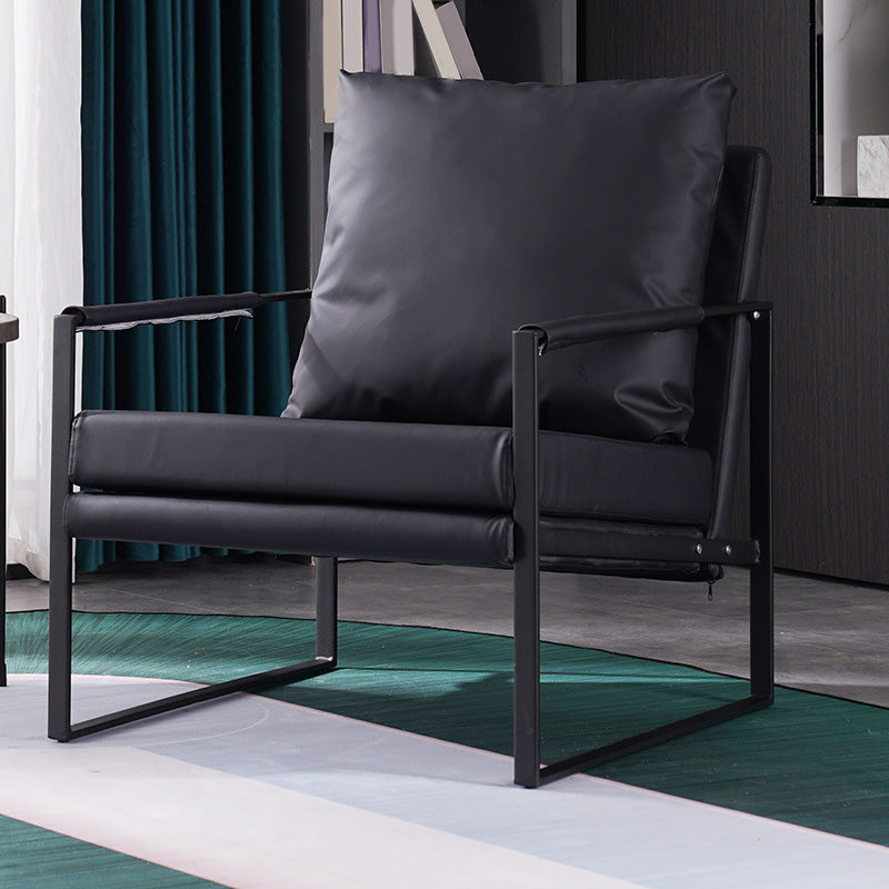 Sled Based Square Arms Faux Leather Arm Chair with Pillow Back