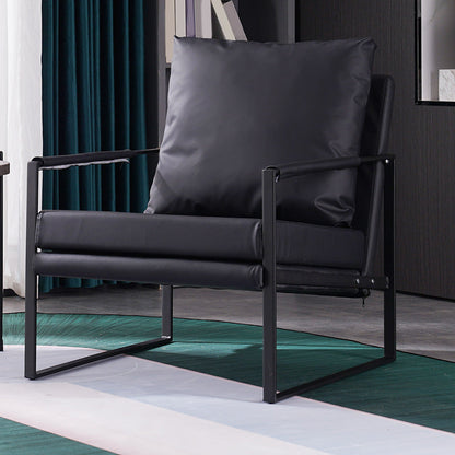 Sled Based Square Arms Faux Leather Arm Chair with Pillow Back