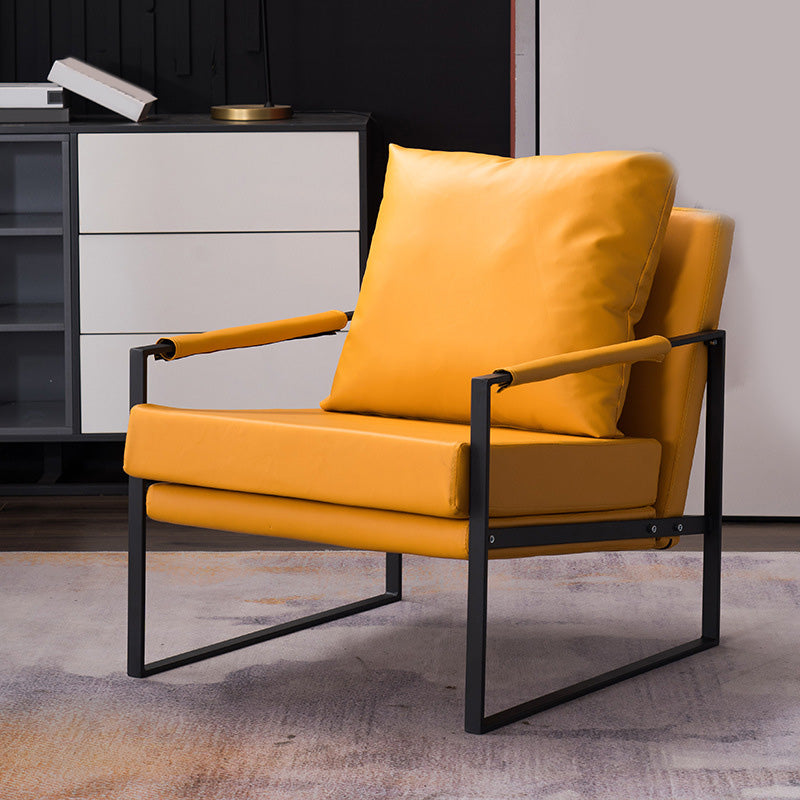 Sled Based Square Arms Faux Leather Arm Chair with Pillow Back