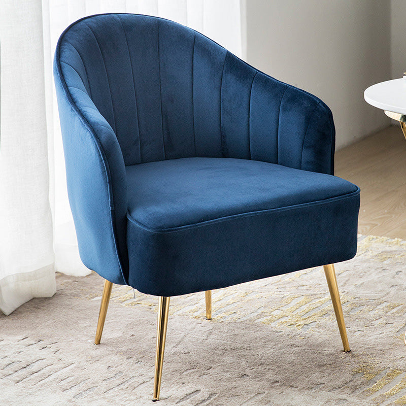24.4"W Velvet Sloped Arms Barrel Chair with Basic Four Legs and Sewn Pillow Back Dark Blue Brass Gold Clearhalo 'Accent Chairs' 'accent_chairs' 'Chairs & Seating' 'furn' 'furn_accent_chairs' 'Furniture' 'Living Room Furniture' 5242895